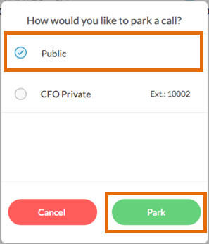 Desktop App - Active Call - Park Call - Select Public